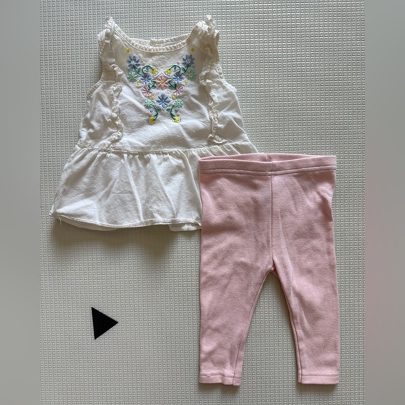 Carter's Other - Carters|Baby girl White Floral Embroidered Top w ruffles & Pink Leggings•••9M